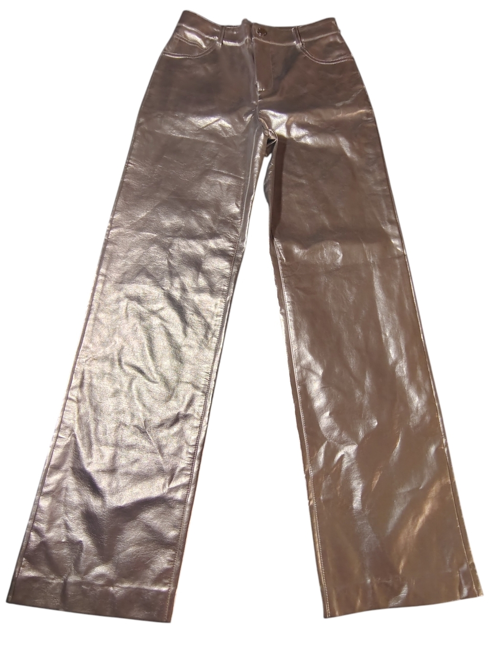 Mango Silver Faux Leather Straight Leg Dress Pants High Rise Festival Rave Party